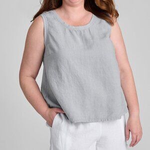 NWT FLAX Made in Lithuania 100% Linen Neutral Light Grey Pullover Tank Sz L